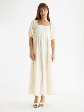 All Row Ivory Square-Neck Puff Sleeve Maxi Dress
